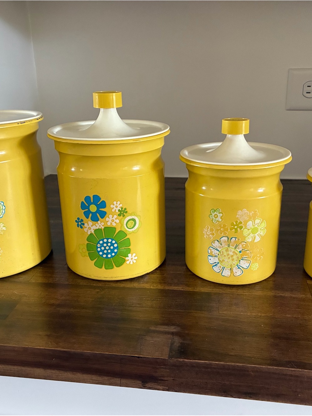 Yellow Floral Metal Kitchen Canister with Lid - Set of 2
